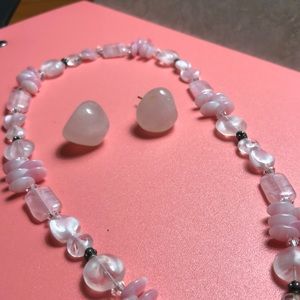 16 inch rose quartz necklace with earrings